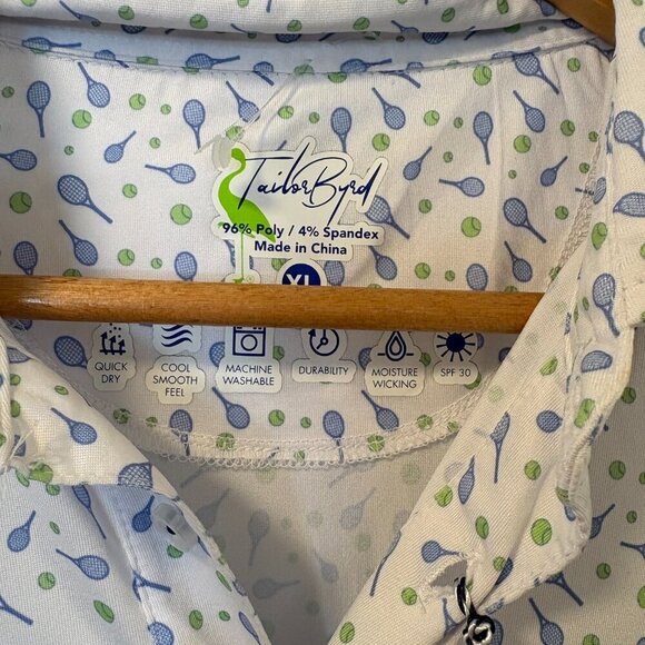 Tailor Byrd Tailorbyrd Polo Style T-Shirt NWT Tennis Racket Ball Pickle Size XL - Picture 6 of 10
